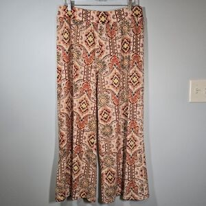 C Est. 1946 Wide Leg Patterned Pants Size Large Elastic Waist‎ Flowy Comfy